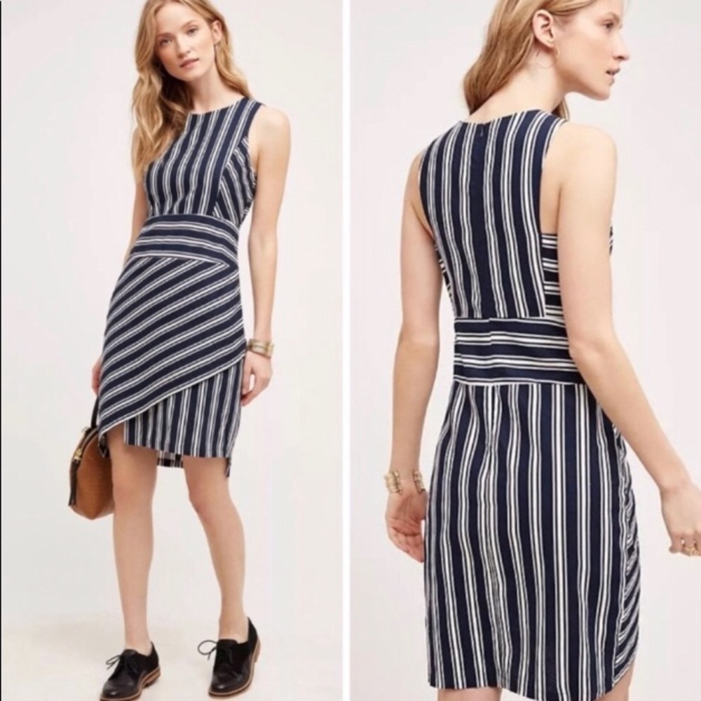 ANTHRO MAEVE Sleeveless Sheath Dress Navy Stripe